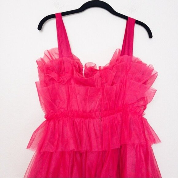 NWT Storia Tulle Tiered Mini Dress M Pink Babydoll Ruffle - Picture 10 of 10